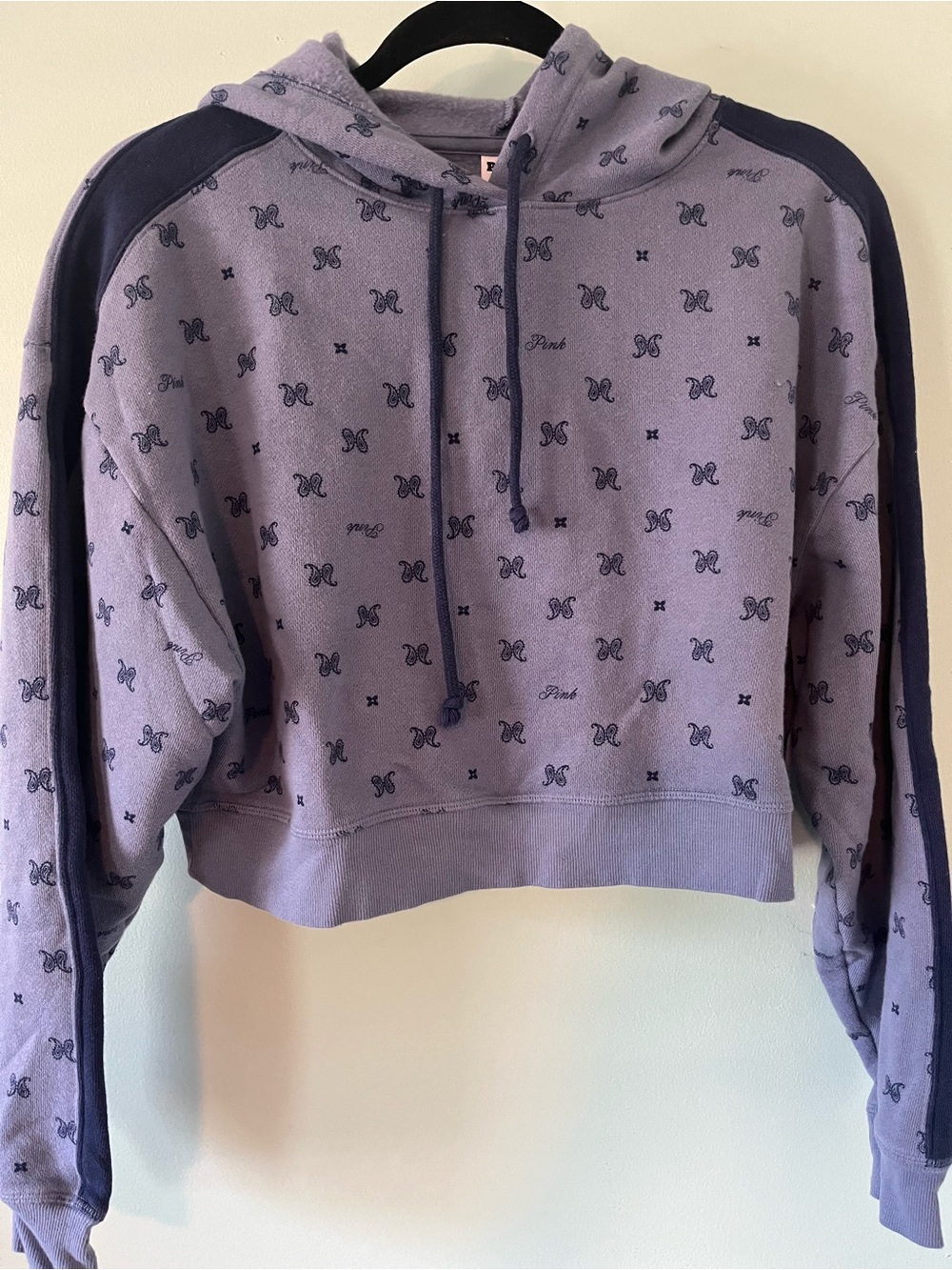 PINK Victoria's Secret Lavender Cropped Hoodie with Navy Accents